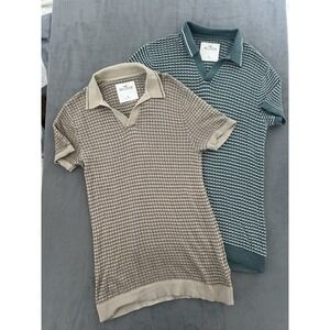 LOT of 2 - HOLLISTER OPEN STITCH TIPPED SWEATER POLO MENs Sz SM BEIGE GREEN 0089